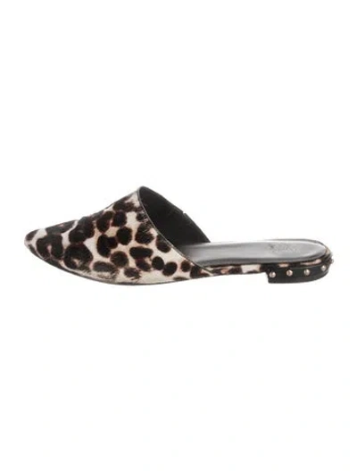 Pre-owned Joie Ponyhair Animal Print Mules In Brown