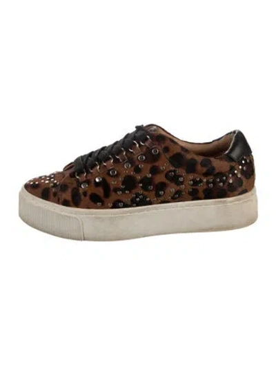 Pre-owned Joie Ponyhair Animal Print Sneakers In Brown