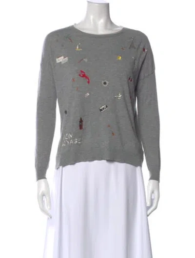 Pre-owned Joie Printed Crew Neck Sweater In Gray