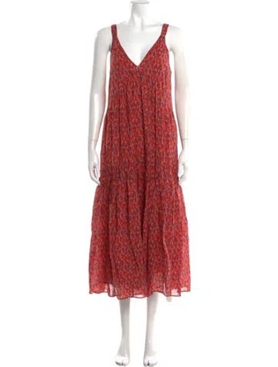 Pre-owned Joie Printed Long Dress In Red