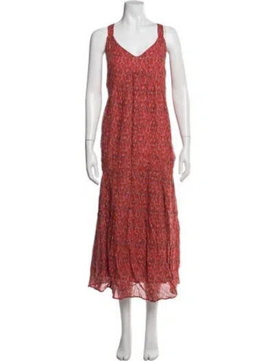 Pre-owned Joie Printed Long Dress W/ Tags In Red