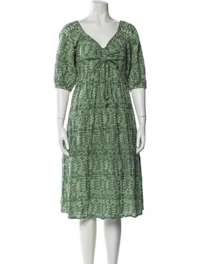 Pre-owned Joie Printed Midi Length Dress In Green