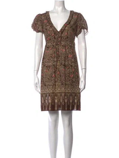 Pre-owned Joie Printed Mini Dress In Brown