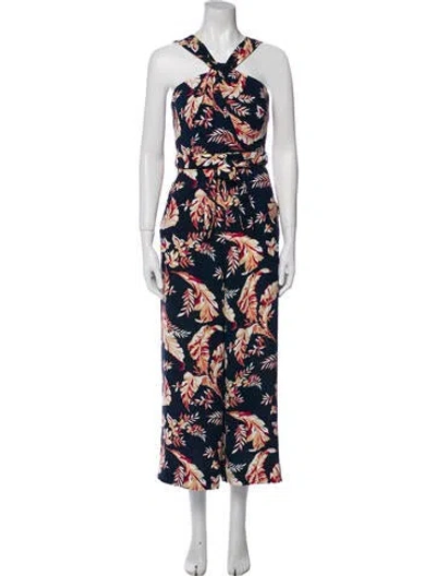 Pre-owned Joie Printed V-neck Jumpsuit In Blue