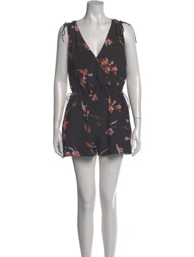 Pre-owned Joie Printed V-neck Romper In Black