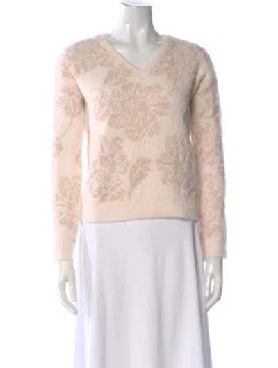 Pre-owned Joie Printed V-neck Sweater In Pink