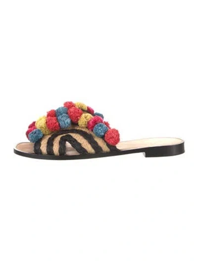Pre-owned Joie Raffia Animal Print Slides In Black/neutrals