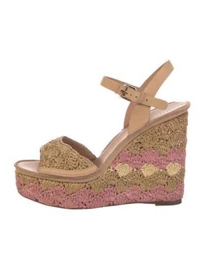 Pre-owned Joie Raffia Striped Espadrilles In Neutral