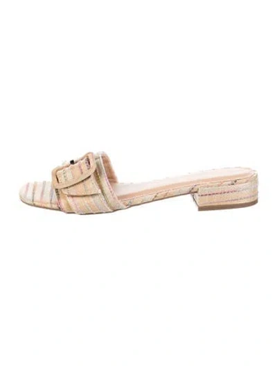 Pre-owned Joie Raffia Striped Slides In Neutral