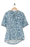 Joie Renae Linen Floral Top In Porcelain And Teal