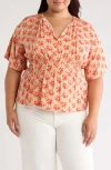 Joie Renae Short Sleeve Peplum Top In Vibrant Red Multi