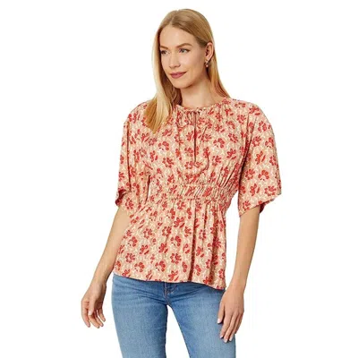 Joie Renae Top Womens Vibrant Red Floral Elastic Waist Pullover Frog173 In Multi