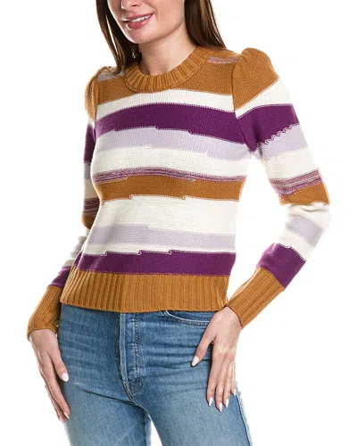 Joie Ronsard Striped Puffed Shoulder Wool Sweater In Tan