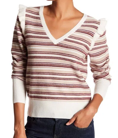 Joie Ruffle Accent Striped Wool & Cashmere Sweater In Multicolor In White