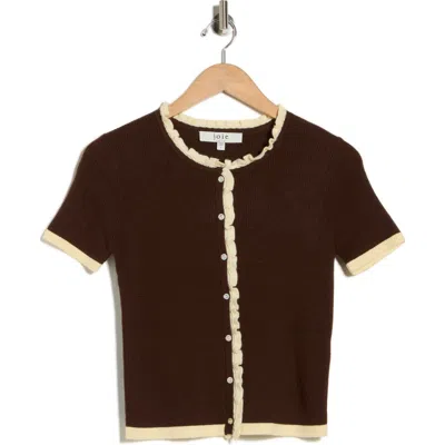 Joie Ruffle Short Sleeve Crop Cardigan In Brown