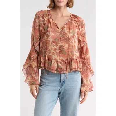 Joie Ruffle Top With Bell Sleeves In Paisley Print