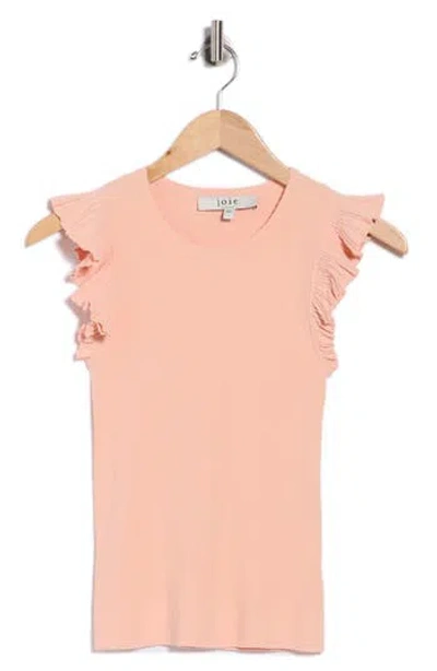 Joie Scalloped Flutter Sleeve Ribbed Top In Pink
