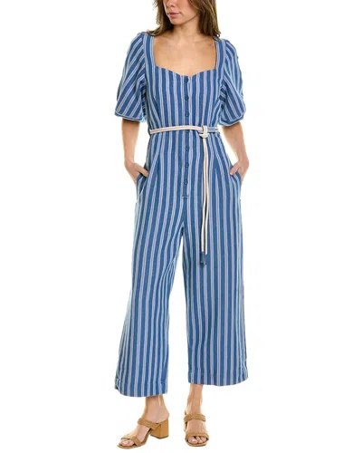 Joie Shelburna Belted Striped Cotton Jumpsuit In Blue