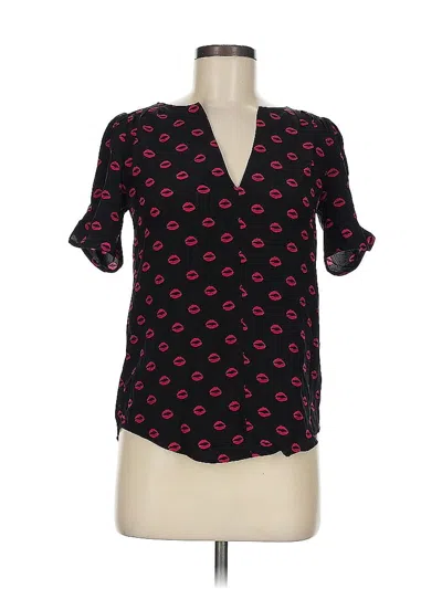 Pre-owned Joie Short Sleeve Silk Top Black Hearts Pattern V Neck Tops