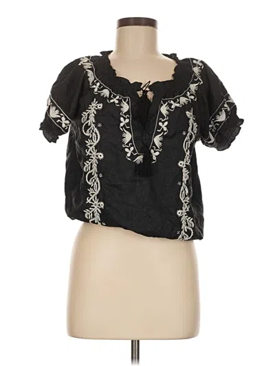Pre-owned Joie Short Sleeve Silk Top Black Keyhole Neckline Tops