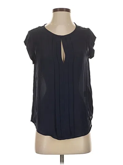 Pre-owned Joie Short Sleeve Silk Top Black Keyhole Neckline Tops