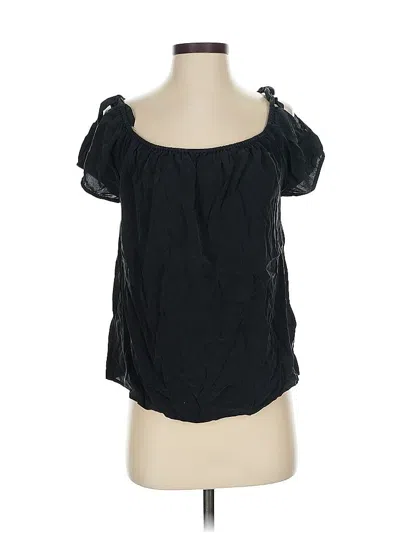 Pre-owned Joie Short Sleeve Silk Top Black Off The Shoulder Neckline Tops