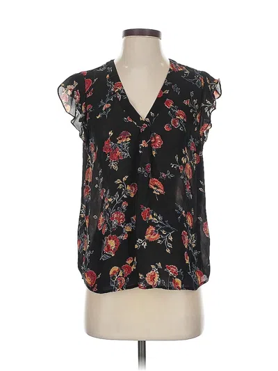 Pre-owned Joie Short Sleeve Silk Top Black Plunge Neckline Tops