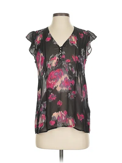 Pre-owned Joie Short Sleeve Silk Top Black Plunge Neckline Tops