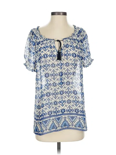 Pre-owned Joie Short Sleeve Silk Top Blue Keyhole Neckline Tops