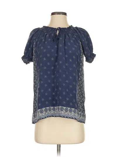 Pre-owned Joie Short Sleeve Silk Top Blue Keyhole Neckline Tops