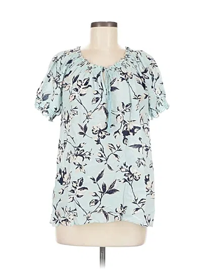 Pre-owned Joie Short Sleeve Silk Top Blue Keyhole Neckline Tops