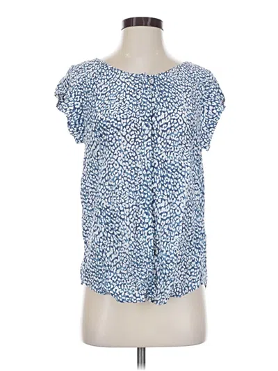 Pre-owned Joie Short Sleeve Silk Top Blue Keyhole Neckline Tops