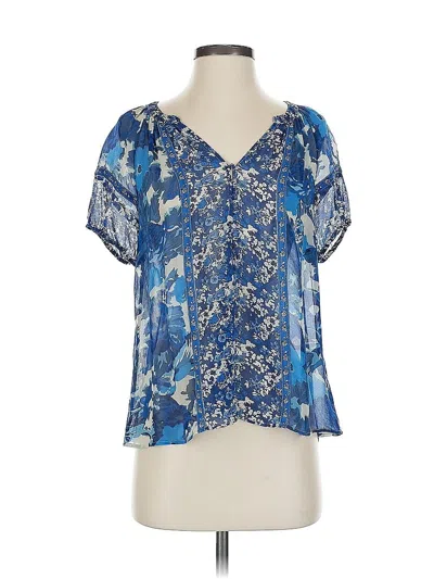 Pre-owned Joie Short Sleeve Silk Top Blue Plunge Neckline Tops