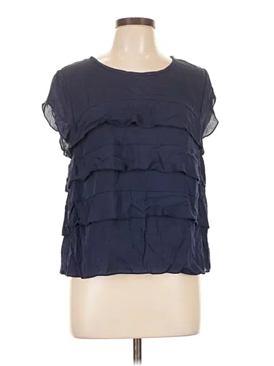 Pre-owned Joie Short Sleeve Silk Top Blue Ruffles Neckline Tops