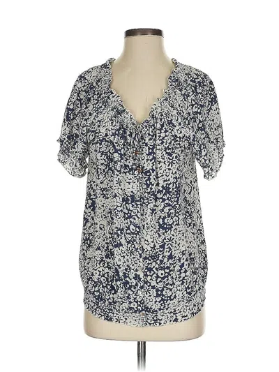 Pre-owned Joie Short Sleeve Silk Top Blue V Neck Tops