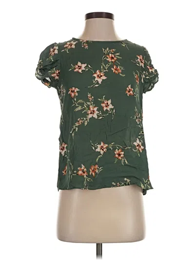 Pre-owned Joie Short Sleeve Silk Top Green Mock Neckline Tops