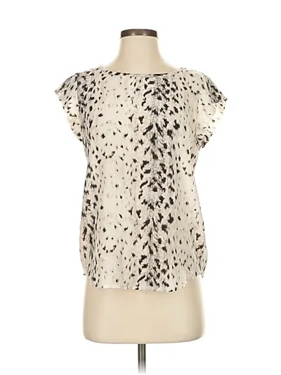 Pre-owned Joie Short Sleeve Silk Top Ivory Animal Print Pattern Square Neckline Tops In White