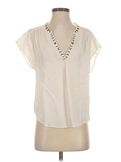 Pre-owned Joie Short Sleeve Silk Top Ivory Plunge Neckline Tops In White
