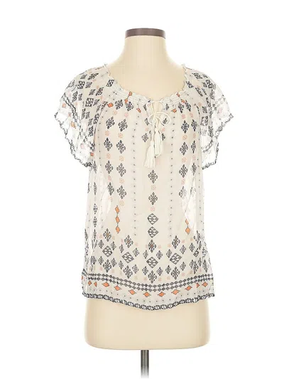 Pre-owned Joie Short Sleeve Silk Top Ivory Square Neckline Tops In White