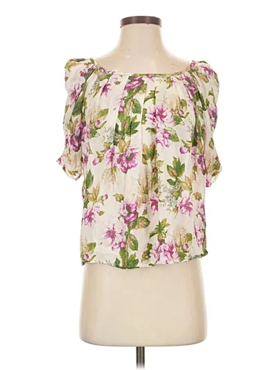Pre-owned Joie Short Sleeve Silk Top Ivory Strapless Neckline Tops
