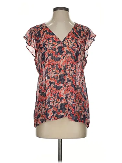 Pre-owned Joie Short Sleeve Silk Top Orange V-neck Tops