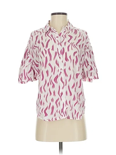 Joie Short Sleeve Silk Top Pink Graphic Pattern Collared Neckline Tops In Multi