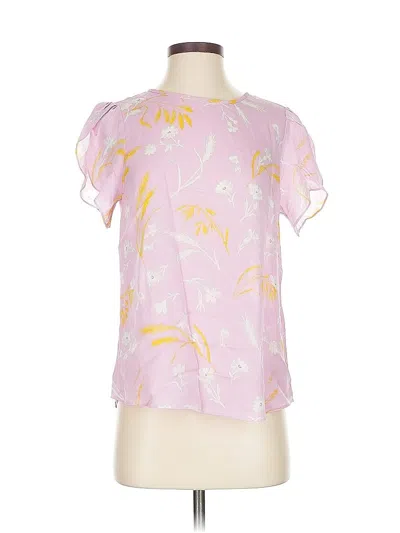 Joie Short Sleeve Silk Top Pink Keyhole Neckline Tops