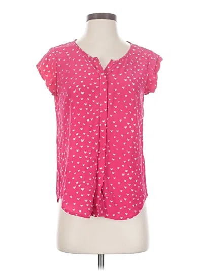 Pre-owned Joie Short Sleeve Silk Top Pink Polka Dots Pattern Sweetheart Neckline Tops