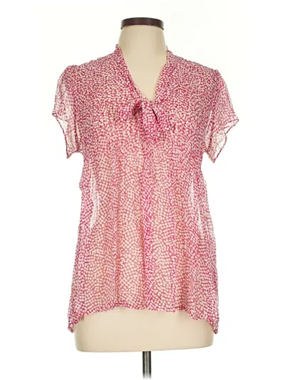 Pre-owned Joie Short Sleeve Silk Top Pink Tie Neck Tops