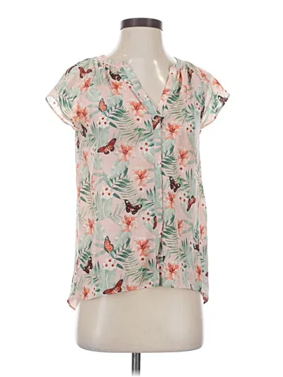 Pre-owned Joie Short Sleeve Silk Top Pink V-neck Tops