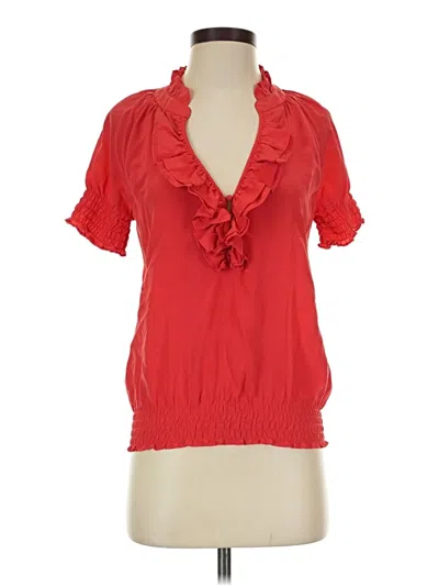 Pre-owned Joie Short Sleeve Silk Top Red Ruffles Neckline Tops