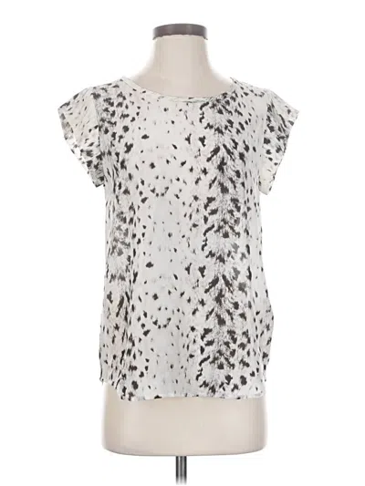 Pre-owned Joie Short Sleeve Silk Top Silver Animal Print Pattern Keyhole Neckline Tops