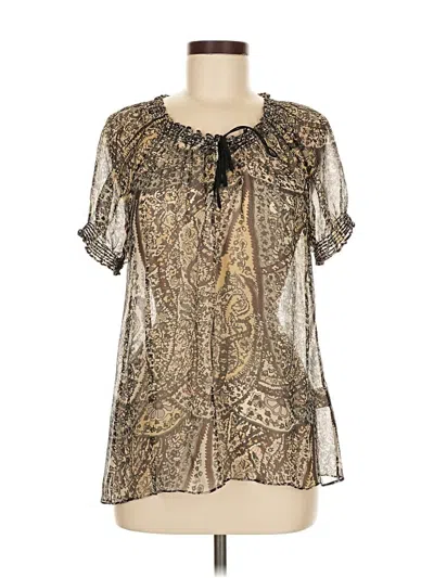 Pre-owned Joie Short Sleeve Silk Top Silver Tie Neck Tops