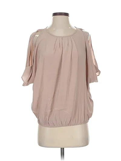 Pre-owned Joie Short Sleeve Silk Top Tan Cold Shoulder Neckline Tops In Brown